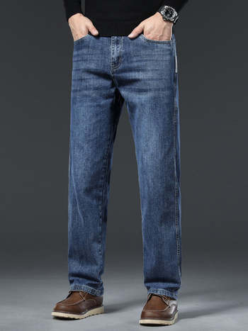 Мъжки дънки - микроеластични, свободна права кройка, средна талия, памучен деним, изтъркани