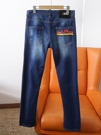 Дънки с права кройка, средна талия, памук, разкъсана обработка