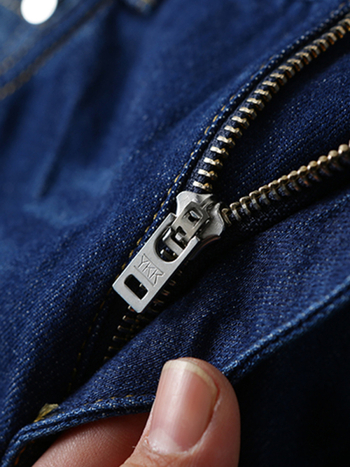 Дънки с права кройка, средна талия, памук, разкъсана обработка