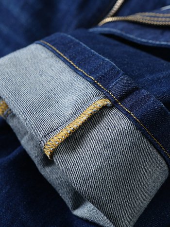 Дънки с права кройка, средна талия, памук, разкъсана обработка