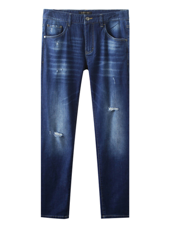 Дънки с права кройка, средна талия, памук, разкъсана обработка