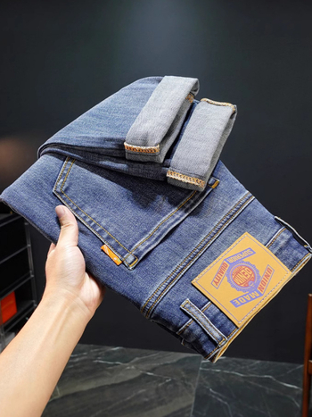 Мъжки дънки Slim-fit, средна талия, памук-еластанова смес, цип, мерсеризирани