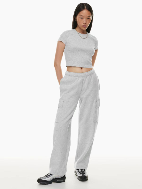 Pantaloni femei talie înaltă elastici, croială largă, 3/4 lungime, croială lejeră, poliester tricot, toamnă-iarnă