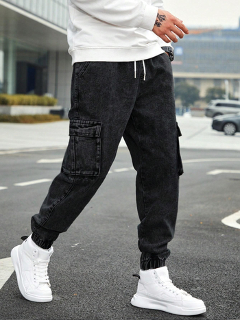 Мъжки дънки в корейски стил, свободна кройка, 70% памук, измиване, множество джобове