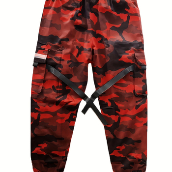 Ανδρικά καμουφλαρισμένα παντελόνια cargo, ελαφριά για άνοιξη-φθινόπωρο, ψηλόμεσα, με ζώνη, ίσιο παντελόνι, πολλαπλά τσέπες