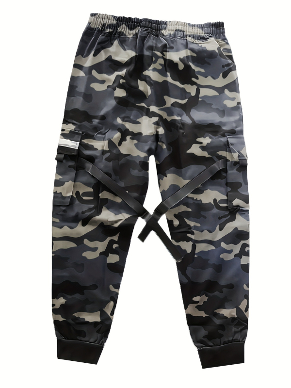 Pantaloni camuflați pentru bărbați, cargo ușoare pentru primăvară-toamnă, talie înaltă cu curea, croială dreaptă, mai multe buzunare