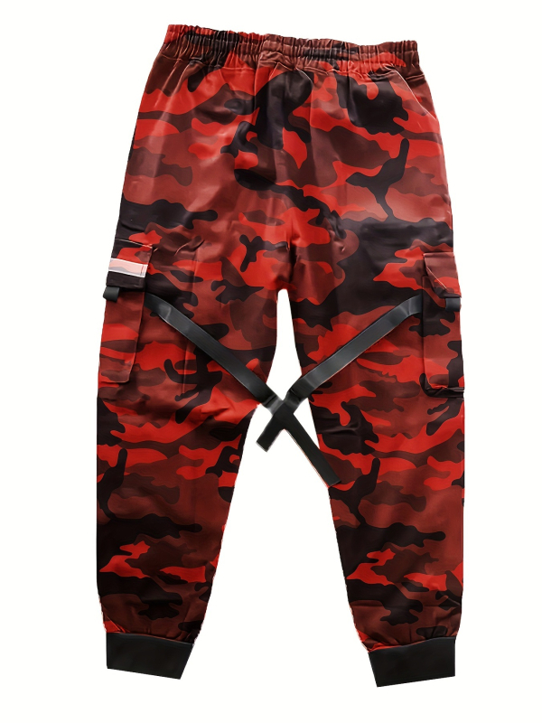 Pantaloni camuflați pentru bărbați, cargo ușoare pentru primăvară-toamnă, talie înaltă cu curea, croială dreaptă, mai multe buzunare