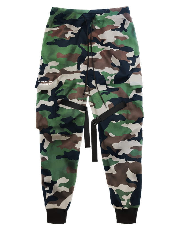 Pantaloni camuflați pentru bărbați, cargo ușoare pentru primăvară-toamnă, talie înaltă cu curea, croială dreaptă, mai multe buzunare