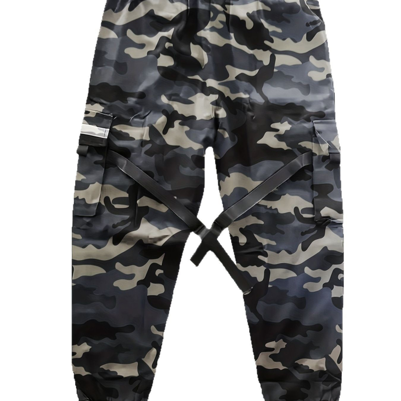 Pantaloni camuflați pentru bărbați, cargo ușoare pentru primăvară-toamnă, talie înaltă cu curea, croială dreaptă, mai multe buzunare