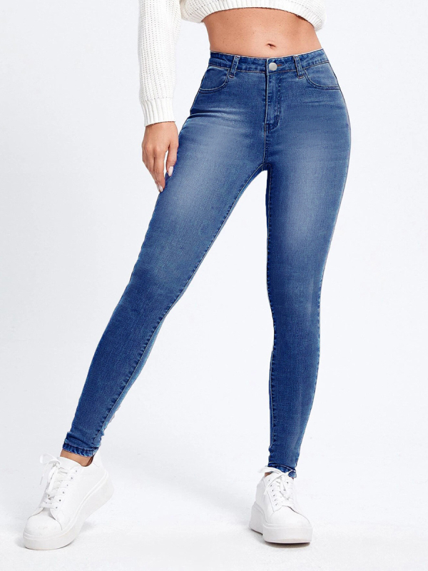 Jeans din denim, slim-fit cu elasticitate ridicată, bumbac 50–70% și poliester sub 30%, pantaloni lungi, primăvara 2025