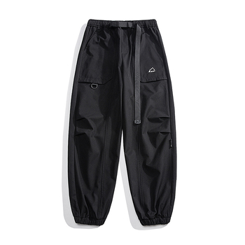 Ανδρικά χαλαρά παντελόνια σε στυλ εργασιακών με πολλές τσέπες, μεσαίας μέσης, φερμουάρ