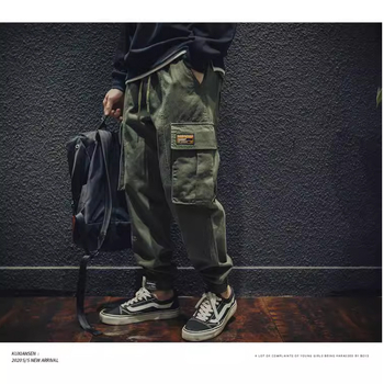 Ανδρικά παντελόνια εργασίας, χαλαρή γραμμή, μήκος μέχρι τον αστράγαλο, μέση μεσαία, δέσιμο με κορδόνι, πολυεστέρας