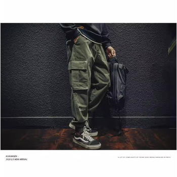 Ανδρικά παντελόνια εργασίας, χαλαρή γραμμή, μήκος μέχρι τον αστράγαλο, μέση μεσαία, δέσιμο με κορδόνι, πολυεστέρας