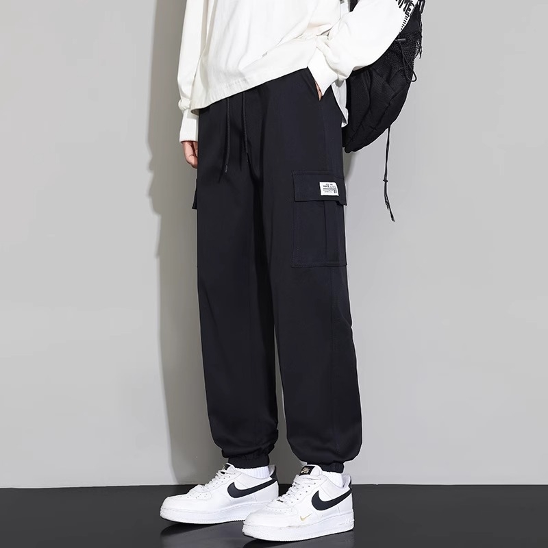 Ανδρικά παντελόνια casual jogger, χαλαρή εφαρμογή, μήκος 9/10, μεσαία μέση, με ζώνη, ελαστικό ύφασμα