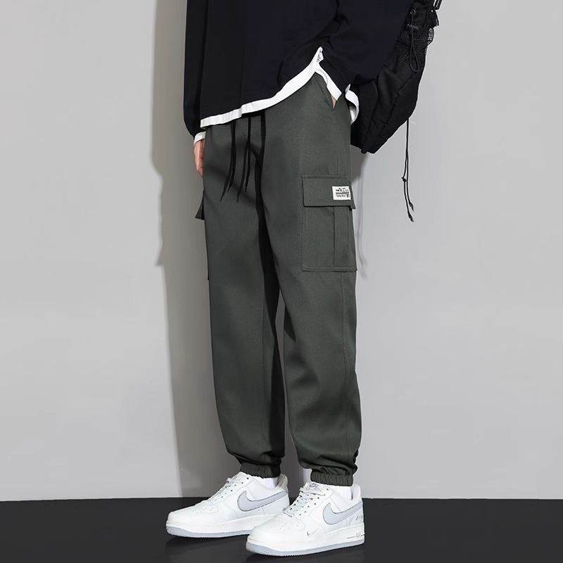 Ανδρικά παντελόνια casual jogger, χαλαρή εφαρμογή, μήκος 9/10, μεσαία μέση, με ζώνη, ελαστικό ύφασμα