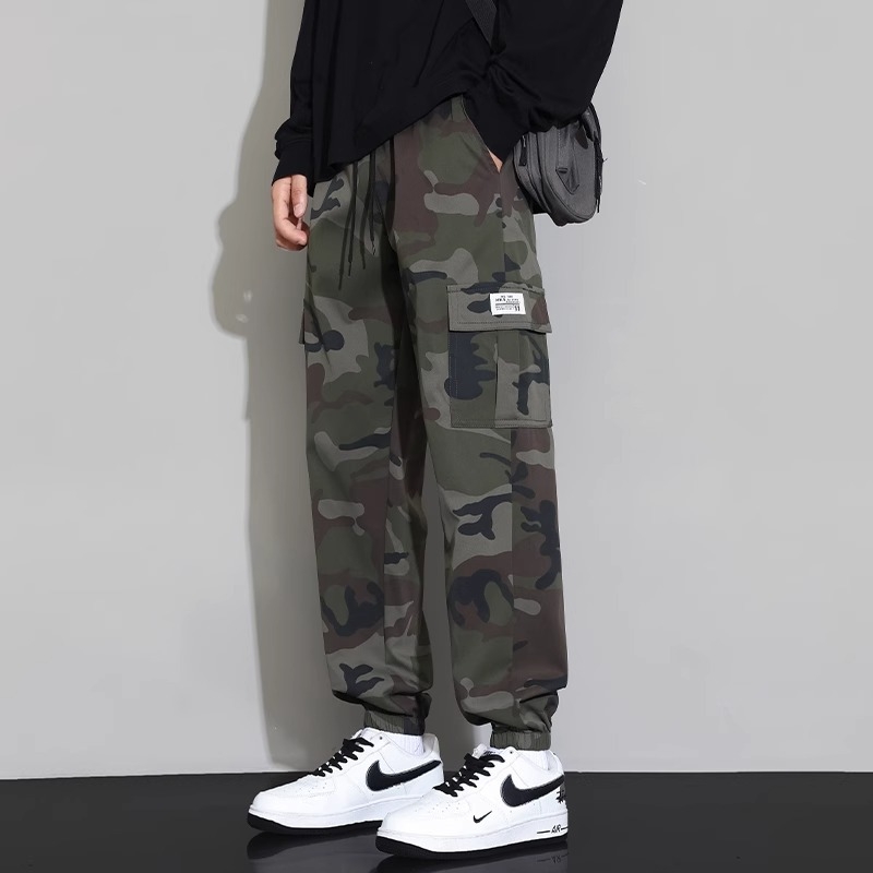 Ανδρικά παντελόνια casual jogger, χαλαρή εφαρμογή, μήκος 9/10, μεσαία μέση, με ζώνη, ελαστικό ύφασμα