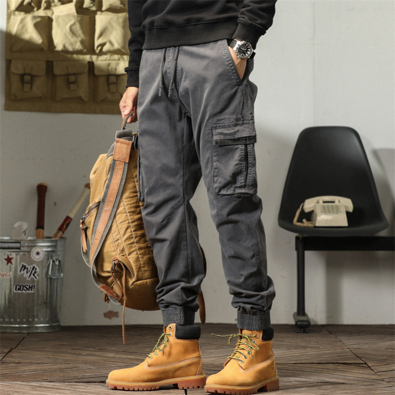 Muške radne hlače slim-fit, vojnozelene, duge, casual hlače, 320 g