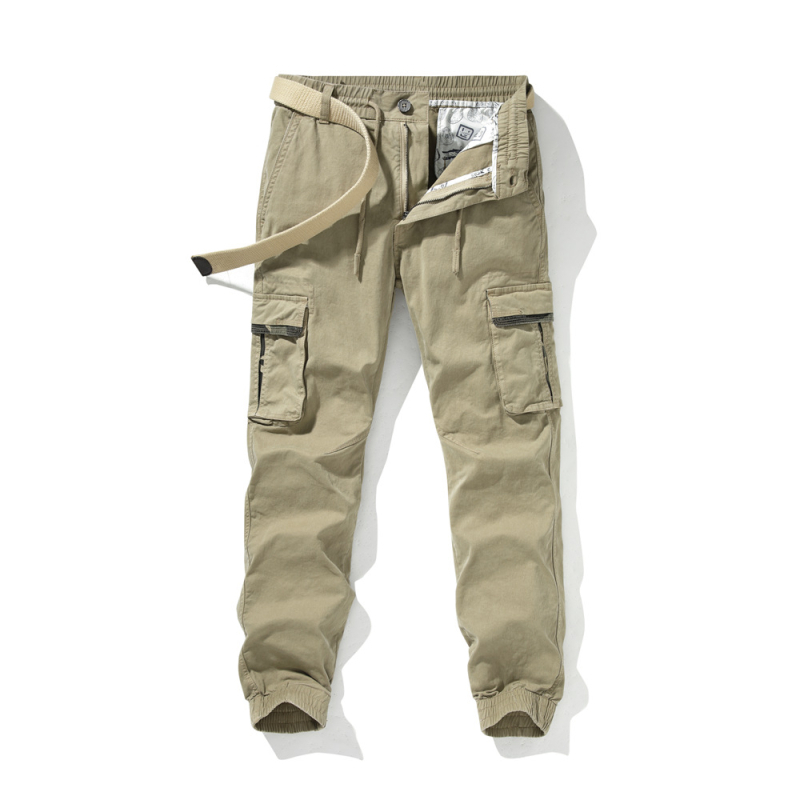 Muške radne hlače slim-fit, vojnozelene, duge, casual hlače, 320 g