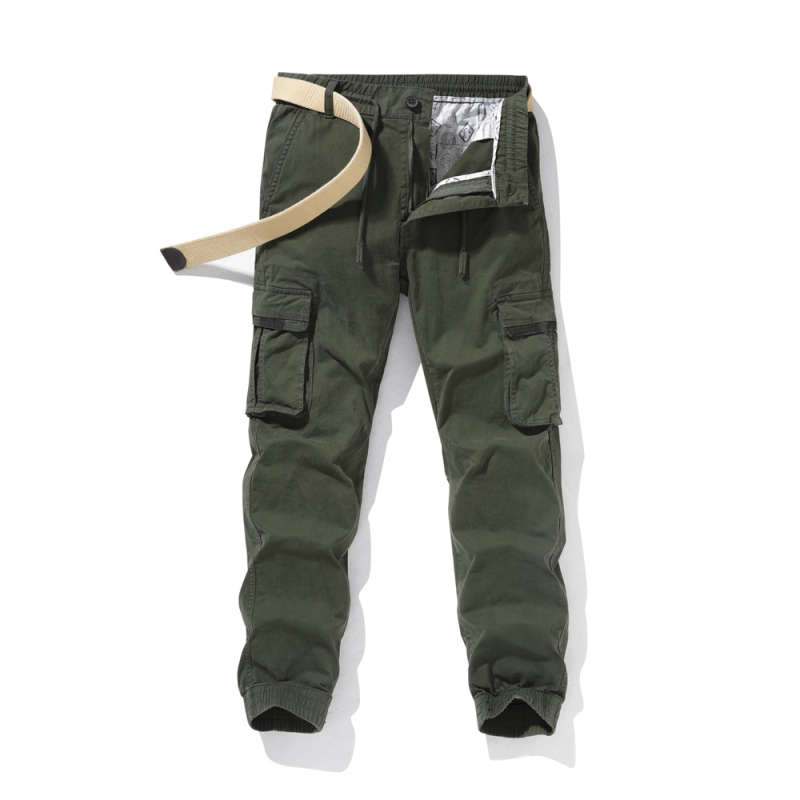 Muške radne hlače slim-fit, vojnozelene, duge, casual hlače, 320 g