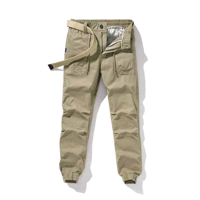 Muške radne hlače slim-fit, vojnozelene, duge, casual hlače, 320 g
