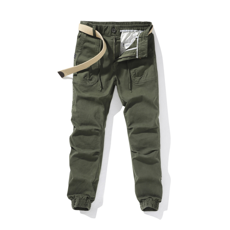 Muške radne hlače slim-fit, vojnozelene, duge, casual hlače, 320 g