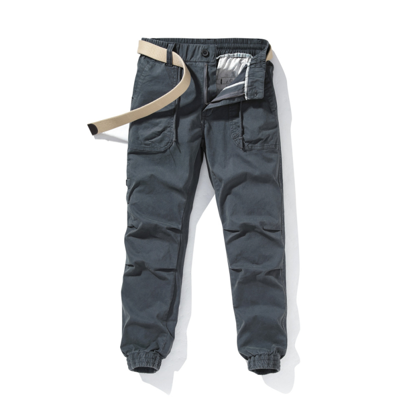 Muške radne hlače slim-fit, vojnozelene, duge, casual hlače, 320 g
