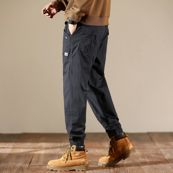 Ανδρικά καθημερινά παντελόνια σε κορεατικό στυλ, φαρδιά γραμμή, μεσαία μέση, μονόχρωμα, λεπτομέρειες στις τσέπες