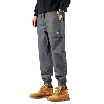 Ανδρικά καθημερινά παντελόνια σε κορεατικό στυλ, φαρδιά γραμμή, μεσαία μέση, μονόχρωμα, λεπτομέρειες στις τσέπες