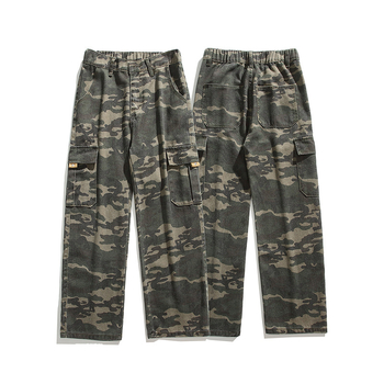 Мъжки дънки с камуфлажен принт, винтидж стил, свободна кройка, памук-полиестерова смес, средно висока талия