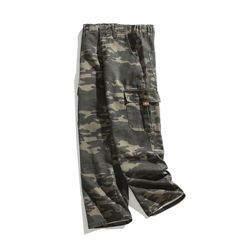 Мъжки дънки с камуфлажен принт, винтидж стил, свободна кройка, памук-полиестерова смес, средно висока талия
