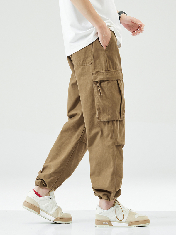 Muške hlače od 100% pamuka, ravni kroj, srednji pojas, zatvaranje špagom, za slobodno vrijeme