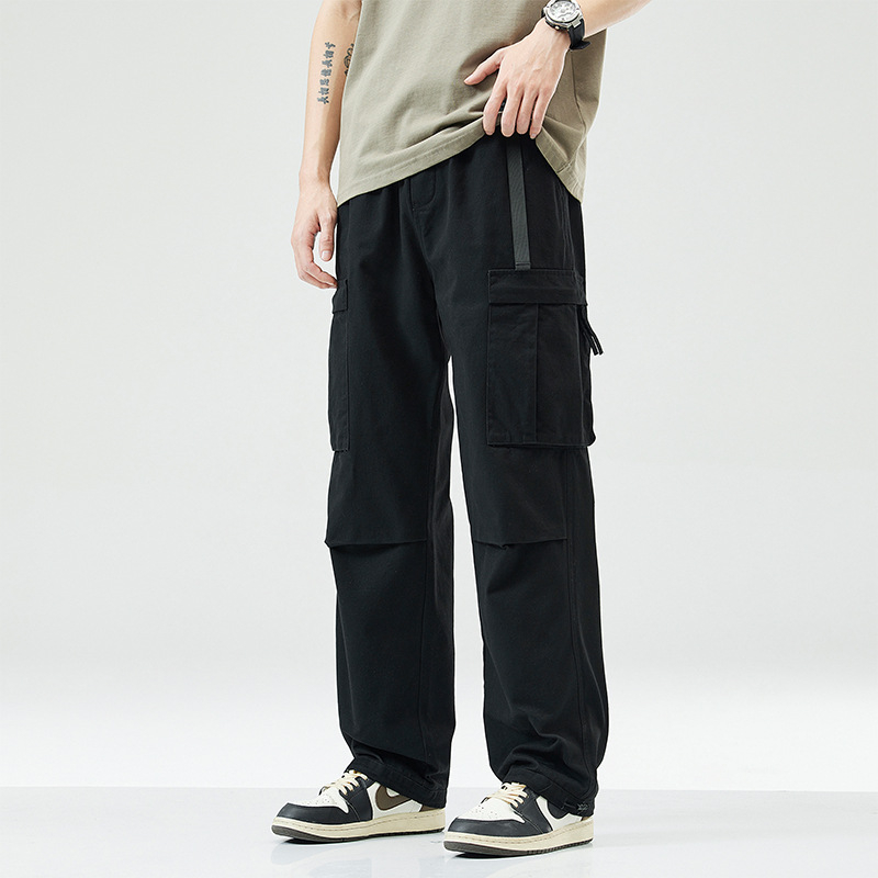 Muške hlače od 100% pamuka, ravni kroj, srednji pojas, zatvaranje špagom, za slobodno vrijeme