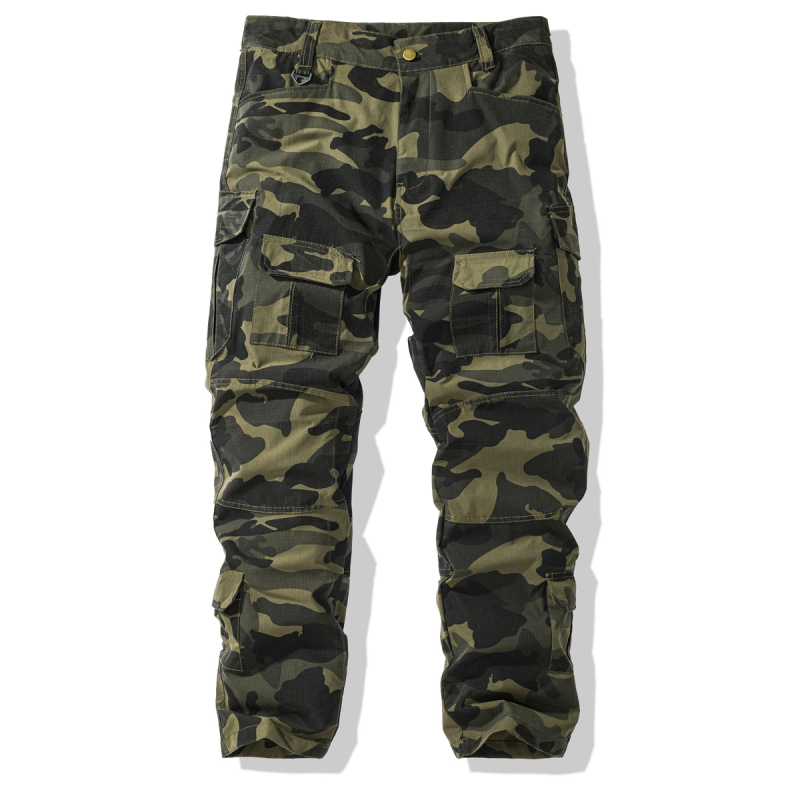 Pantalone za rekreaciju s kamuflažom, opušten kroj, srednji pojas, više džepova, poliester materijal