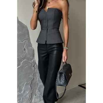 Γυναικείος τοπ χωρίς τιράντες, στενό κόψιμο, πολυεστέρας 70–80%, κοντό μήκος, ομοιόμορφο σχέδιο, άνοιξη 2024