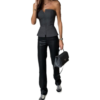 Γυναικείος τοπ χωρίς τιράντες, στενό κόψιμο, πολυεστέρας 70–80%, κοντό μήκος, ομοιόμορφο σχέδιο, άνοιξη 2024