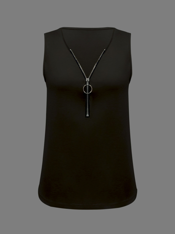 Γυναικείο χαλαρό τοπ χωρίς μανίκια με φερμουάρ, μονόχρωστο πολυεστέρα, μικροελαστικότητα, casual καλοκαιρινό