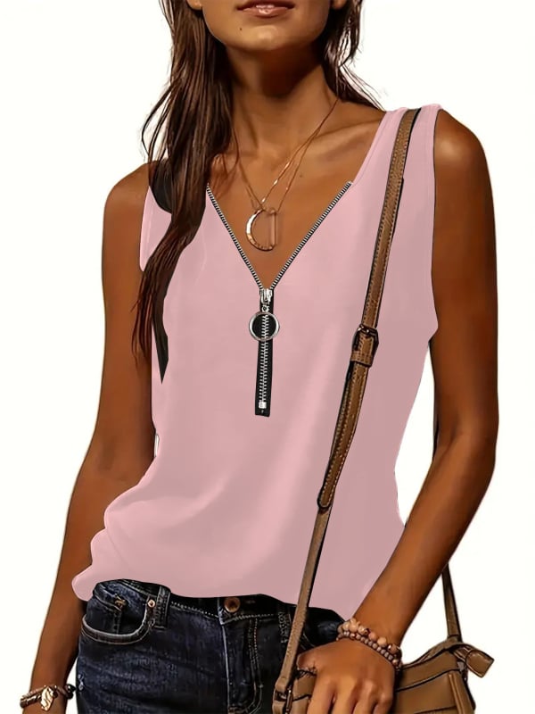 Ženski ležerni top bez rukava s zatvaračem, jednobojni poliester, casual ljetni komad