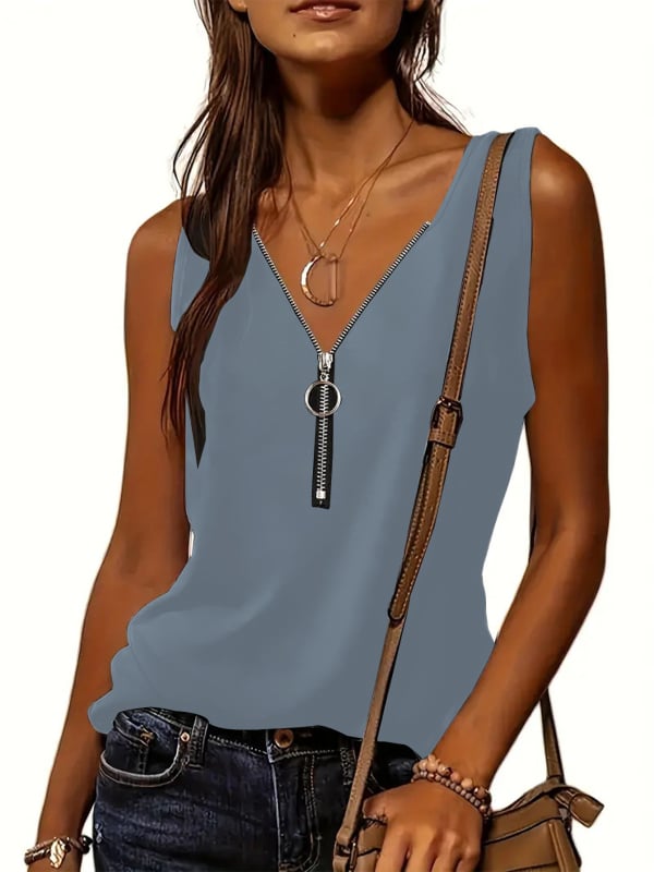 Ženski ležerni top bez rukava s zatvaračem, jednobojni poliester, casual ljetni komad