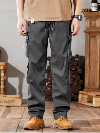 Εργατικά παντελόνια casual με πολλαπλές τσέπες, ίσια γραμμή, μεσαία μέση, ανθεκτικό πολυεστερικό ύφασμα
