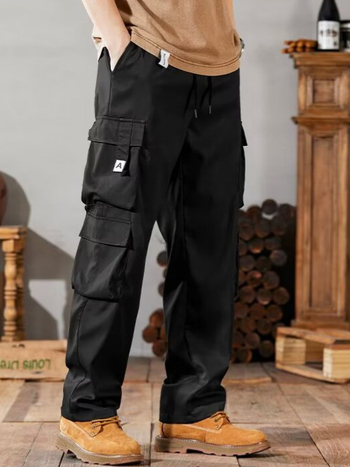 Εργατικά παντελόνια casual με πολλαπλές τσέπες, ίσια γραμμή, μεσαία μέση, ανθεκτικό πολυεστερικό ύφασμα