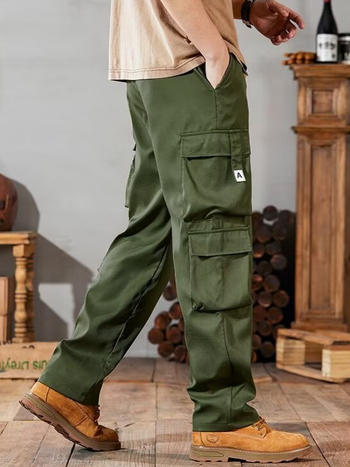Εργατικά παντελόνια casual με πολλαπλές τσέπες, ίσια γραμμή, μεσαία μέση, ανθεκτικό πολυεστερικό ύφασμα