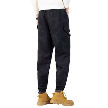 Εργατικά παντελόνια καμουφλάζ με φλίς επένδυση, ίσια γραμμή, με ζώνη, χειμώνας 2024