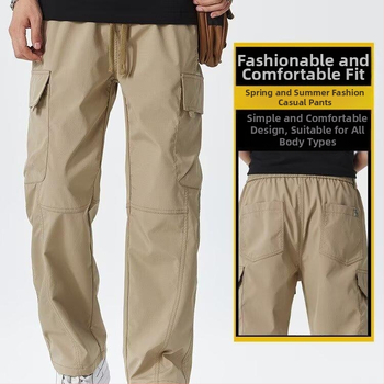 Ανδρικά παντελόνια σε κορεατικό στυλ, χαλαρή εφαρμογή, μεσαία μέση, ύφασμα βαμβακι-πολυεστέρα