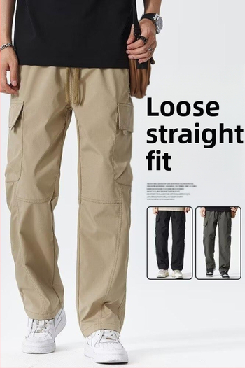 Ανδρικά παντελόνια σε κορεατικό στυλ, χαλαρή εφαρμογή, μεσαία μέση, ύφασμα βαμβακι-πολυεστέρα