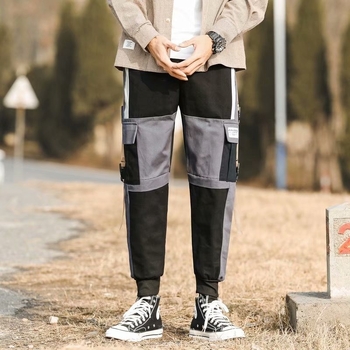 Ανδρικά αθλητικά παντελόνια σε κορεατικό στυλ, χαλαρή γραμμή, χαμηλή μέση, ελαστικό ύφασμα, τεσσάρων εποχών