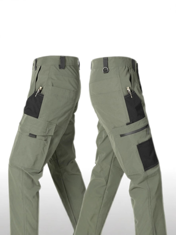 Ανδρικά παντελόνια εργασίας casual με πολλές τσέπες - φαρδιά γραμμή, μεσαίο ύψος μέσης, ίσια πόδια, μικροελαστικότητα, ύφασμα πολυεστέρα-βαμβάκι