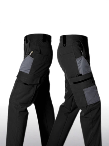 Ανδρικά παντελόνια εργασίας casual με πολλές τσέπες - φαρδιά γραμμή, μεσαίο ύψος μέσης, ίσια πόδια, μικροελαστικότητα, ύφασμα πολυεστέρα-βαμβάκι