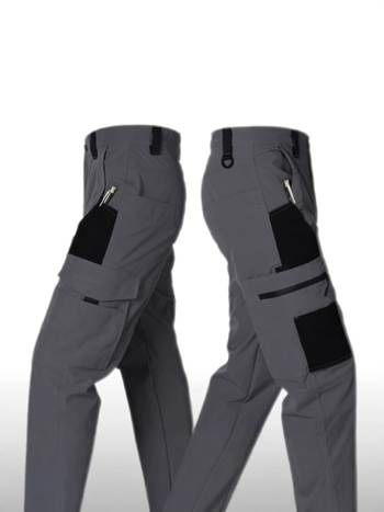 Ανδρικά παντελόνια εργασίας casual με πολλές τσέπες - φαρδιά γραμμή, μεσαίο ύψος μέσης, ίσια πόδια, μικροελαστικότητα, ύφασμα πολυεστέρα-βαμβάκι