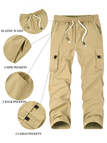 Ανδρικοί ελαφριοί υφασμάτινοι παντελόνες εργασίας από πολυεστέρα, τεσσάρων εποχών, casual αθλητικό στυλ, μέση μεσαίου ύψους, χωρίς σιδέρωμα