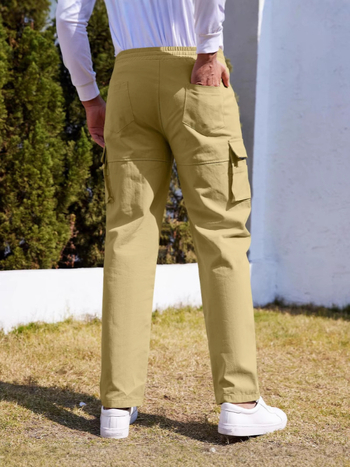 Ανδρικοί ελαφριοί υφασμάτινοι παντελόνες εργασίας από πολυεστέρα, τεσσάρων εποχών, casual αθλητικό στυλ, μέση μεσαίου ύψους, χωρίς σιδέρωμα